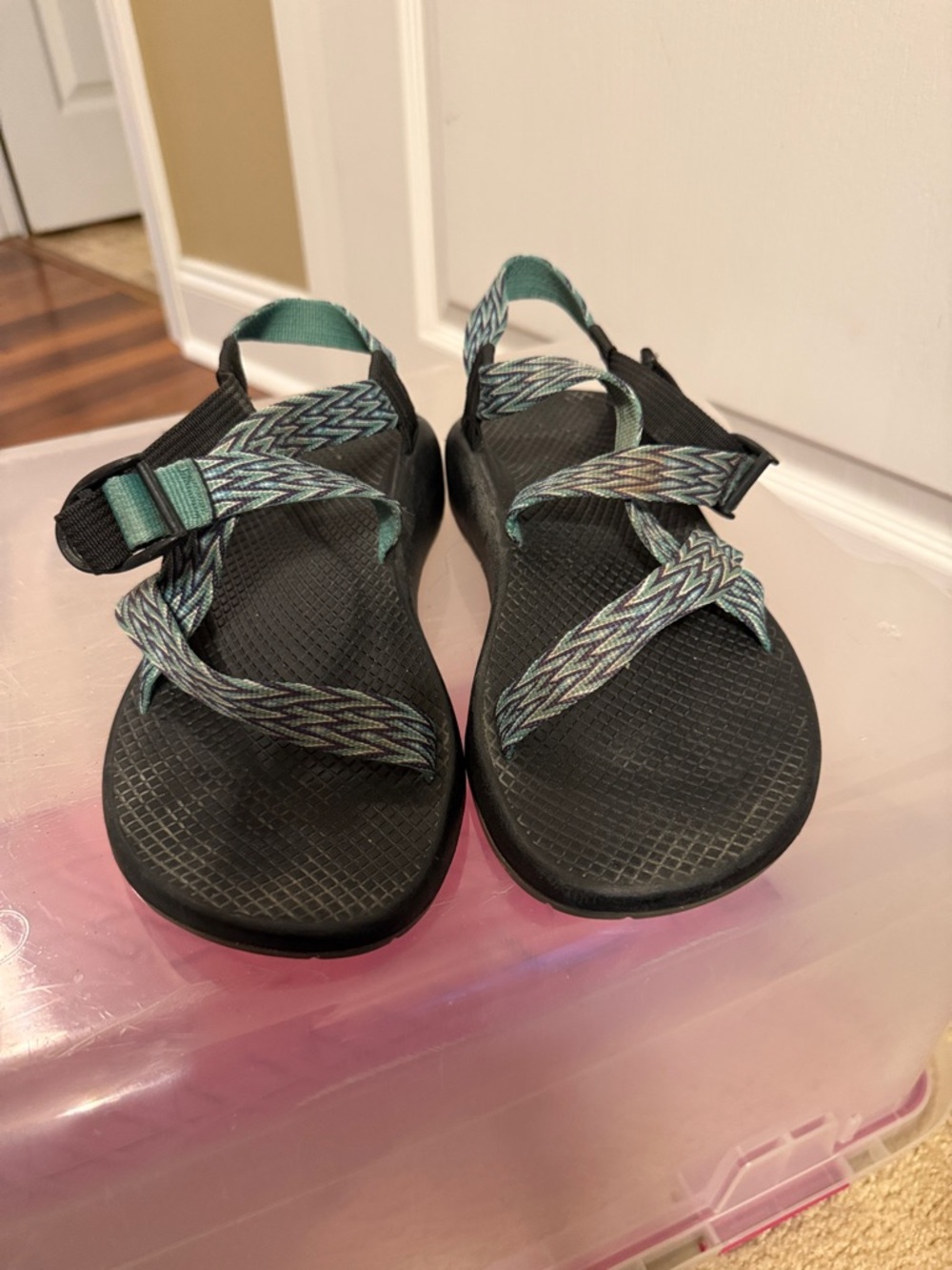 Chaco Black Sandals with Teal Patterned Straps